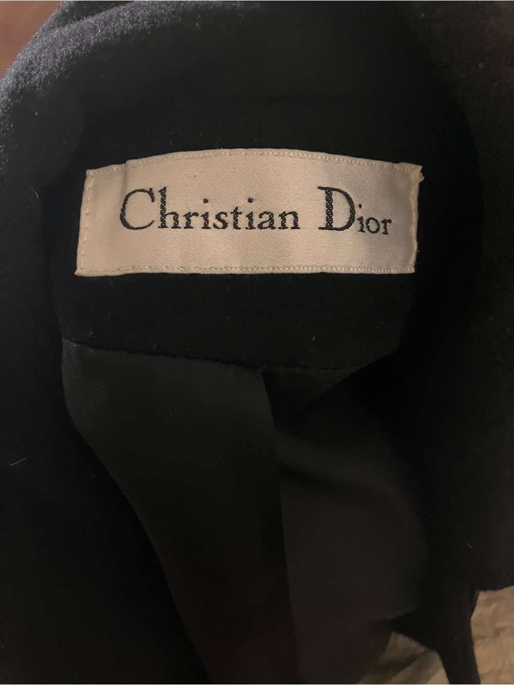 Dior Black Pea Coat with White Label